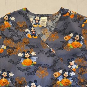 Disney‎ Women's Halloween Mickey Mouse Scrub Top Gray Medium